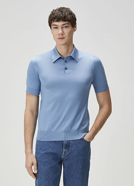 Blue Silk Polo Knitwear
