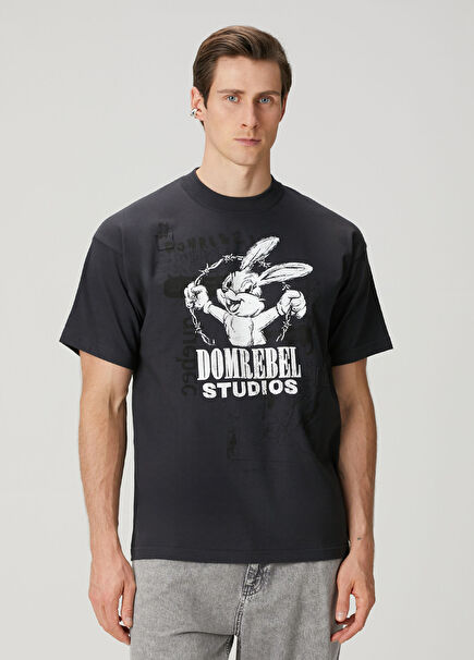 Bunwire Black Printed Logo Detailed T-Shirt