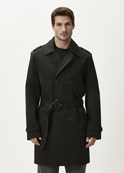 Black Epaulette Overcoat