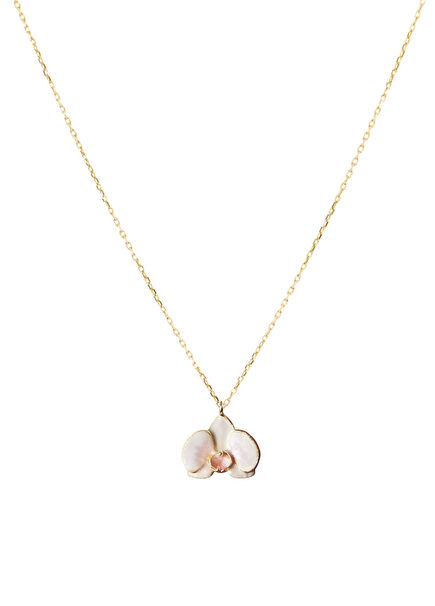 Orchid White Enamel 925 Sterling Silver 24K Gold Plated Women's Necklace