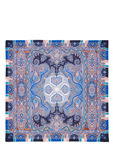 Mavi Etnik Desenli Kadın Kaşmir Şal