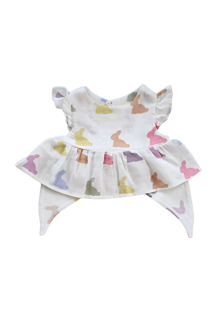 Rainbow Lapin Müslin Fiyonklu Kız Bebek Bluz