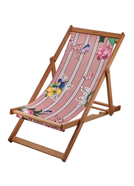 Blossom Pembe Çiçek Desenli Ahşap Şezlong