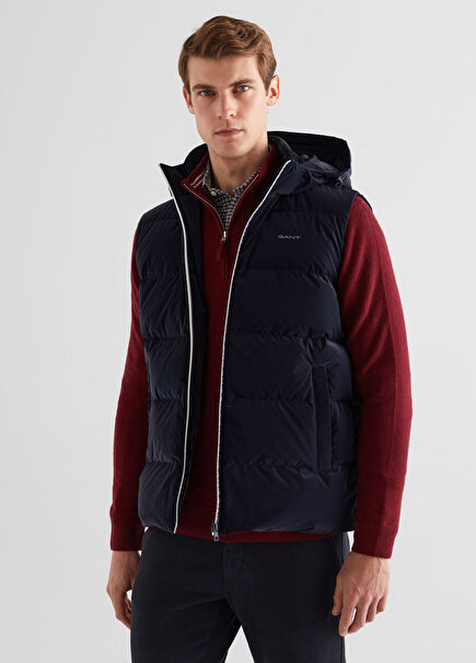 Lacivert Kapüşonlu Erkek Spor Yelek