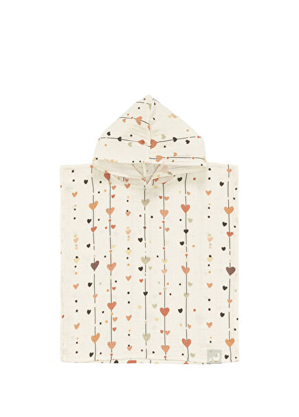 Heartline Krem Pamuk Müslin Unisex Çocuk Panço Havlu