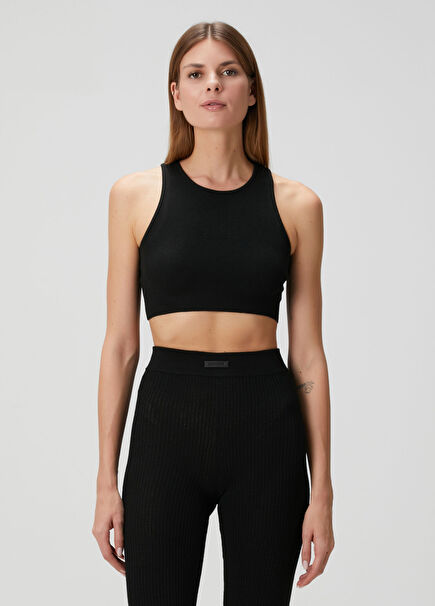 Black Ribbed Sports Bra