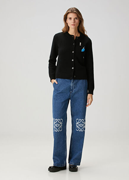 Blue Logo Detailed Jeans