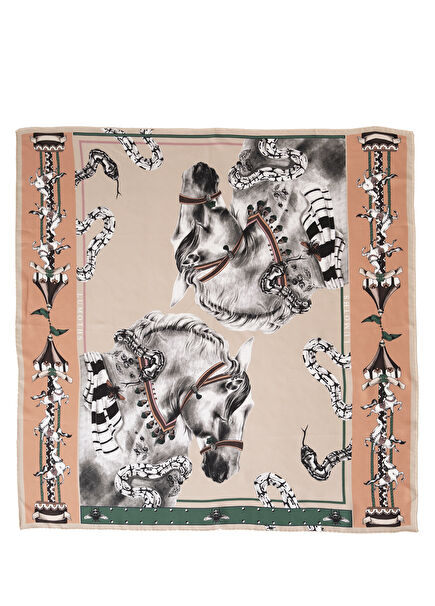 Delusion Horses Snakes Design Art Kadın İpek Eşarp