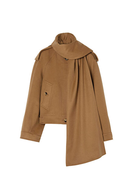 Oldbrook Beige Cashmere Shawl Detailed Women's Short Coat
