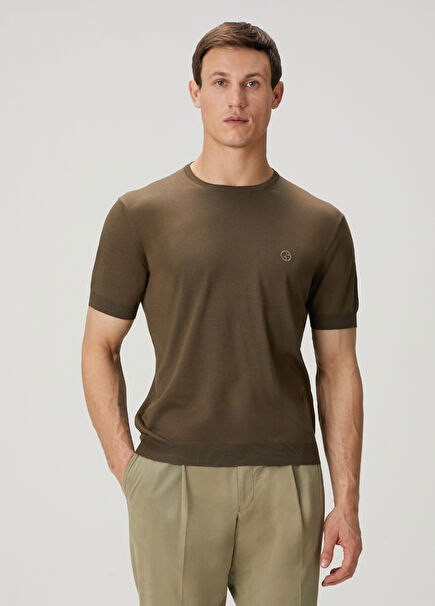 Kahverengi Kısa Kollu İpek Triko