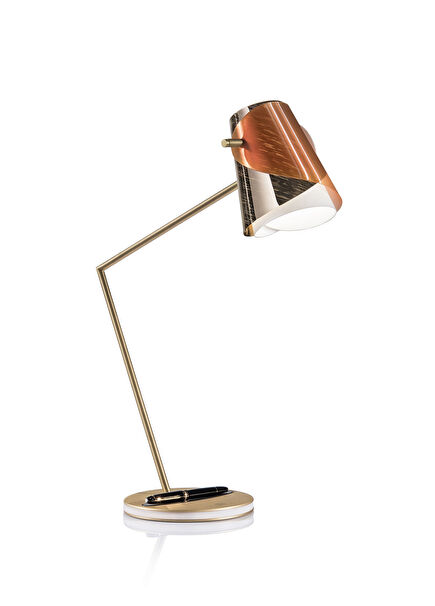 Overlay Gold Color Brass Led Table Lamp