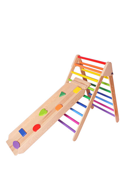 Wooden Ladder and Geometric Climbing Ramp & Slide Set