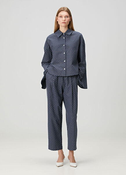 Lacivert Beli Lastikli Pantolon