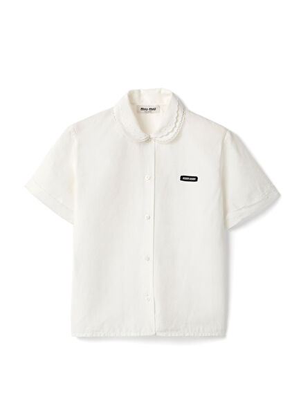 Beyaz Dokulu Kadın Poplin Gömlek