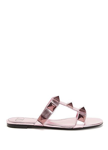 Rockstud Pembe Kadın Deri Terlik