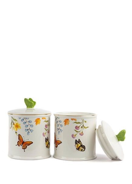 Mariposa Kelebek Desenli Porselen 2'li Kavanoz Seti