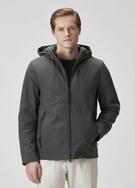 Shikoku Koyu Gri Kapüşonlu Mont