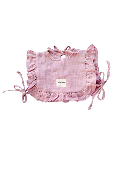 Lila Müslin Fırfırlı Unisex Bebek Mama Önlüğü