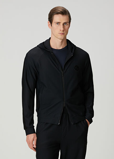 Siyah Kapüşonlu Logo Detaylı Sweatshirt