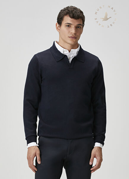 Navy Blue Polo Neck Knitwear