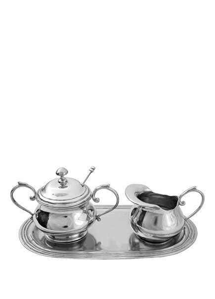 Pewter Tray, Creamer and Sugar Bowl