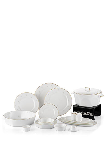 Mislina Golden Gray Flower 12 Person Dinner Set