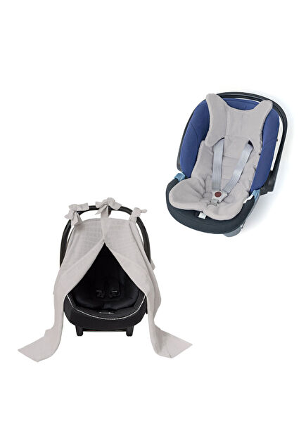 %100 Pamuk Cotton Grey Puset Örtü & Minder Seti