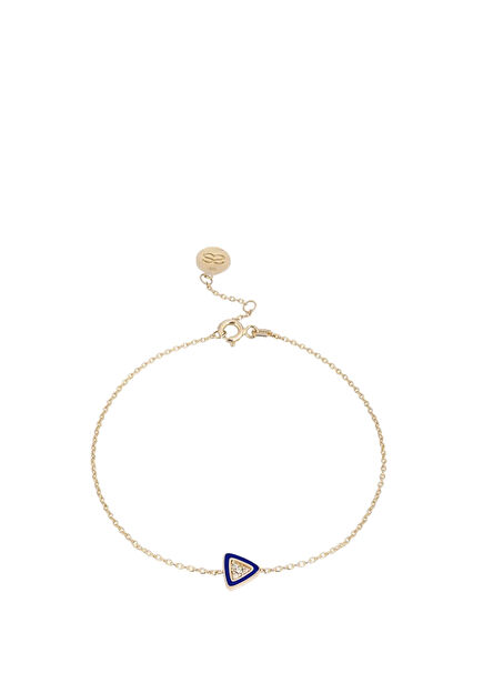 Navy Blue Triangle Enamel Diamond Stone 14K Gold Unisex Bracelet