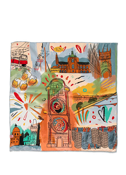 Prague Desenli İpek Kadın Fular