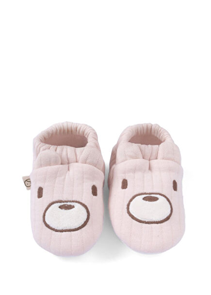Pink Quilted Teddy Bear Embroidered Baby Girl Booties