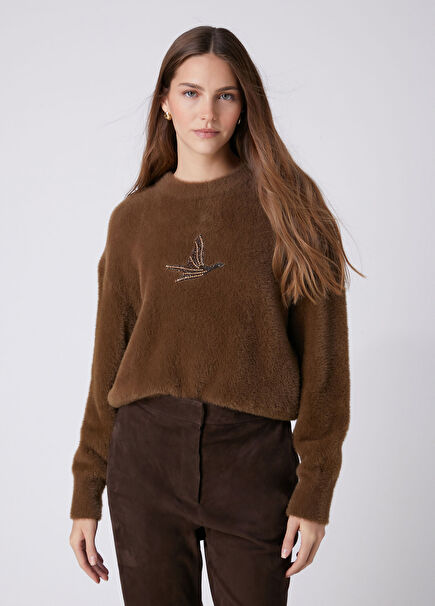 Dark Khaki Feathered Sweater