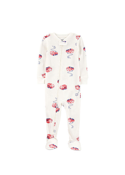 İtfaiye Aracı Baskılı Uzun Kollu Erkek Bebek Uyku Tulumu