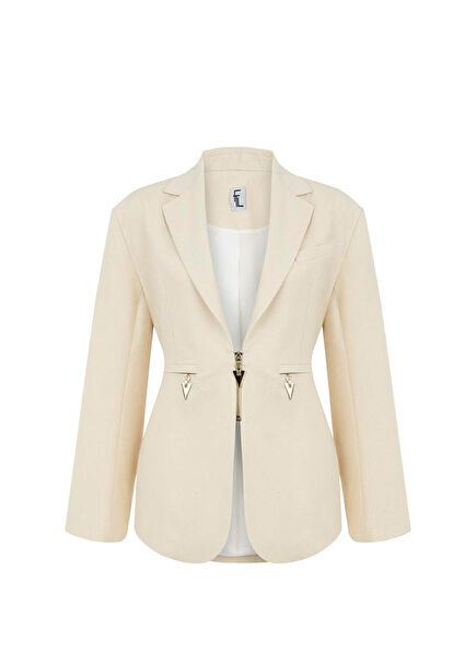 Nova Bej Fermuarlı Oversize Kadın Blazer Ceket