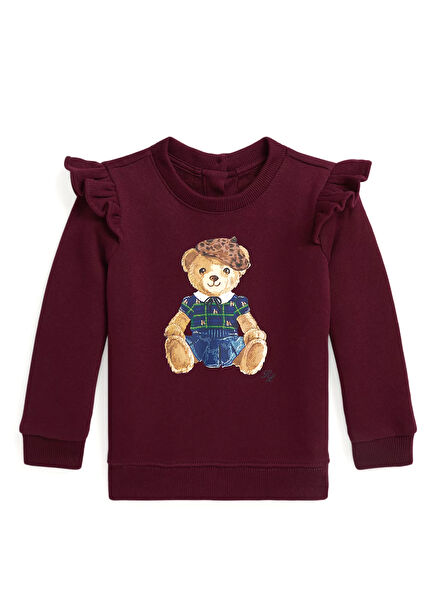 Bordo Ayıcık Baskılı Kız Bebek Sweatshirt