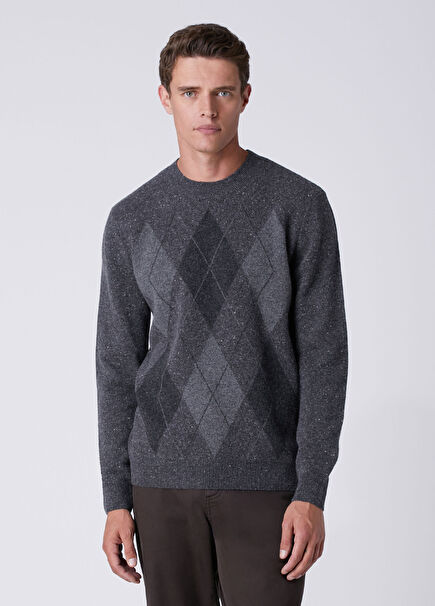 Anthracite Diamond Patterned Wool Sweater