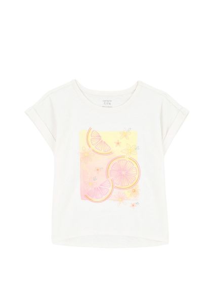 Ekru Desenli Kısa Kollu Kız Çocuk Tshirt