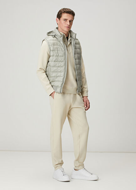 Beige Waist Corded Jogger Sweatpants