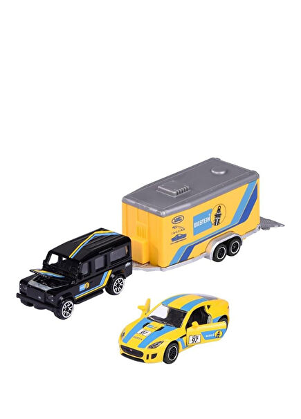 Toyota GR Land Rover Defender Racing Trailer Set with Supra and Trailer