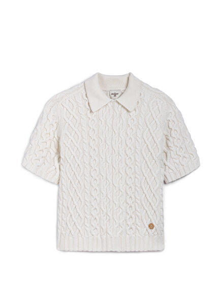 Puff Ecru Wool Short Sleeve Women's Knitwear