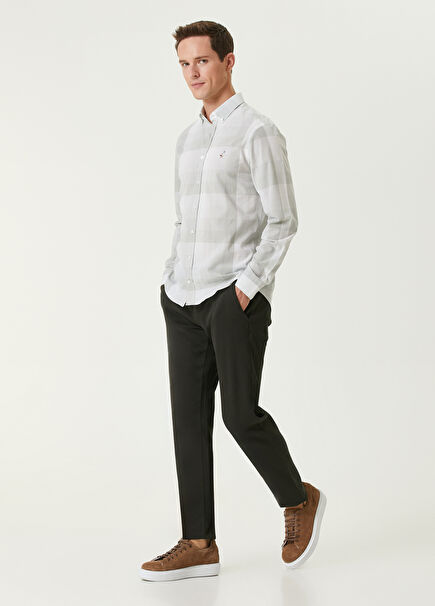 Khaki Diagonal Textured Pants