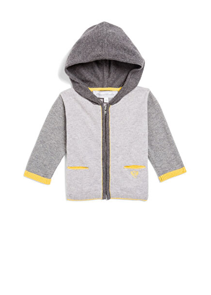 Grey Hooded Baby Boy Cardigan