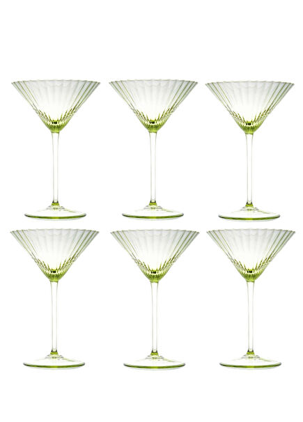 Zeytin Yeşili 6'lı Kristal Martini Bardağı