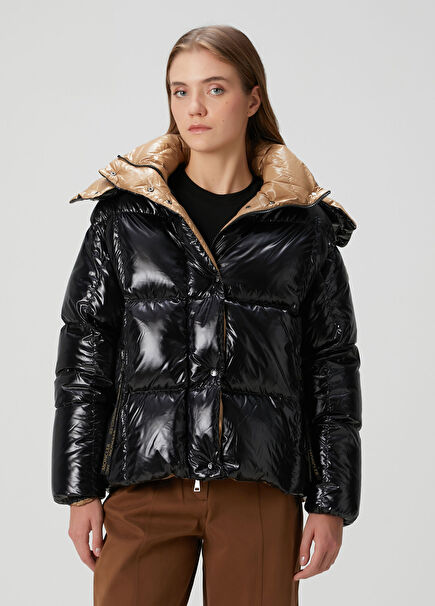 Parana Siyah Kapüşonlu Puffer Mont