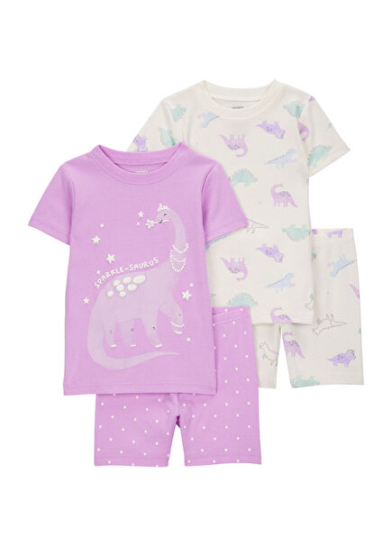 Renkli Desenli Kız Çocuk 4'lü Pijama Setİ