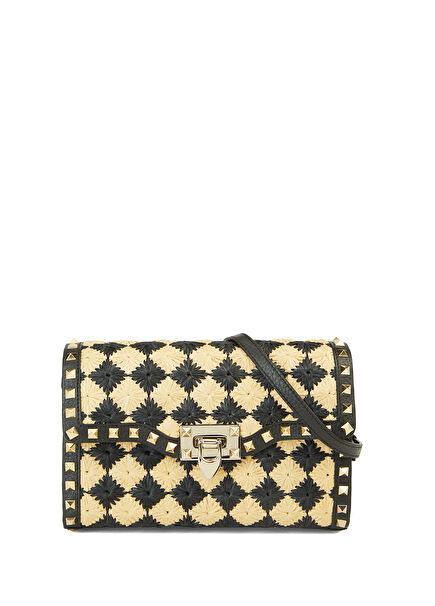 Rockstud Bej Siyah Kadın Çanta
