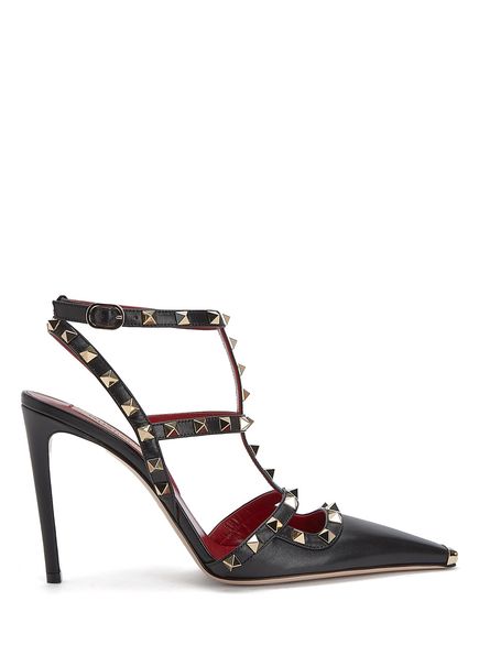 Rockstud Black Leather High Heels