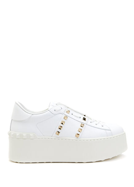 Rockstud White Womens Leather Sneakers
