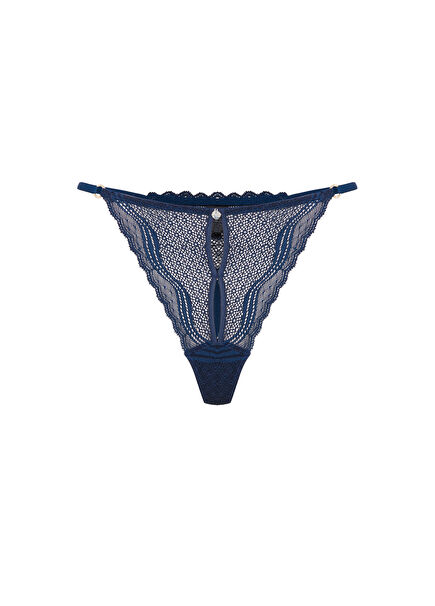Neima Lacivert Dantelli Dekolteli Tanga