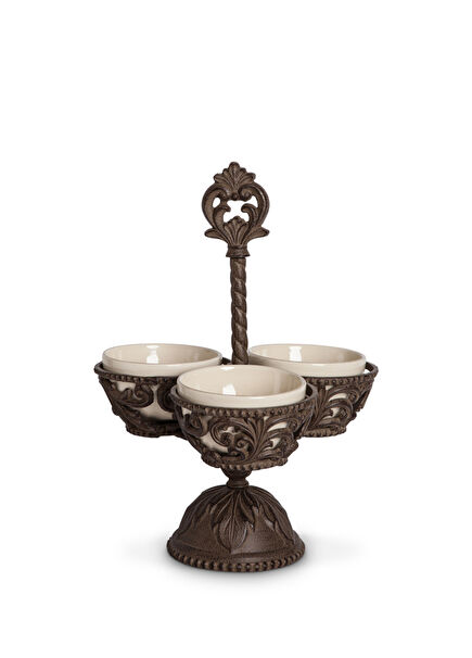 Acanthus Condiment Server Cream Ceramic 3-Piece Serving Set