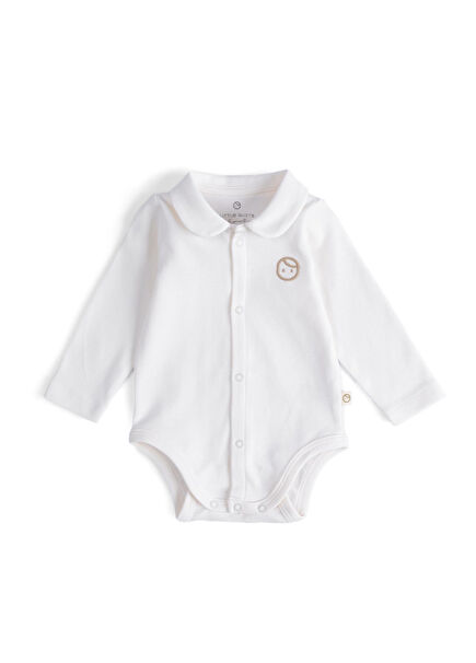 Ecru Cotton Baby Collar Long Sleeve Unisex Baby Shirt Body